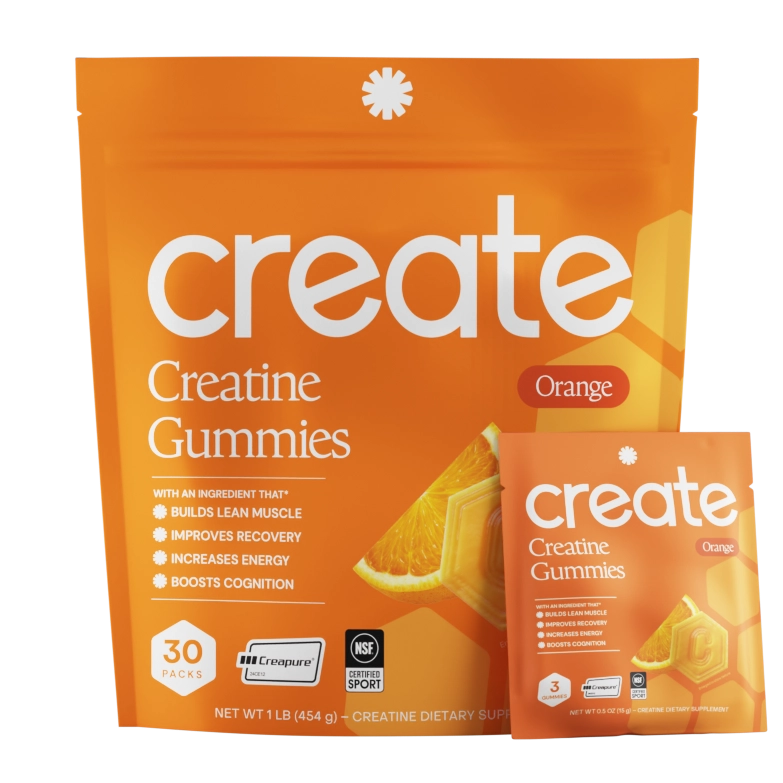 Orange creatine gummies pouch