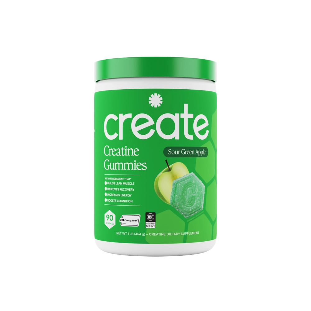 Green tub of Sour Green Apple creatine gummies