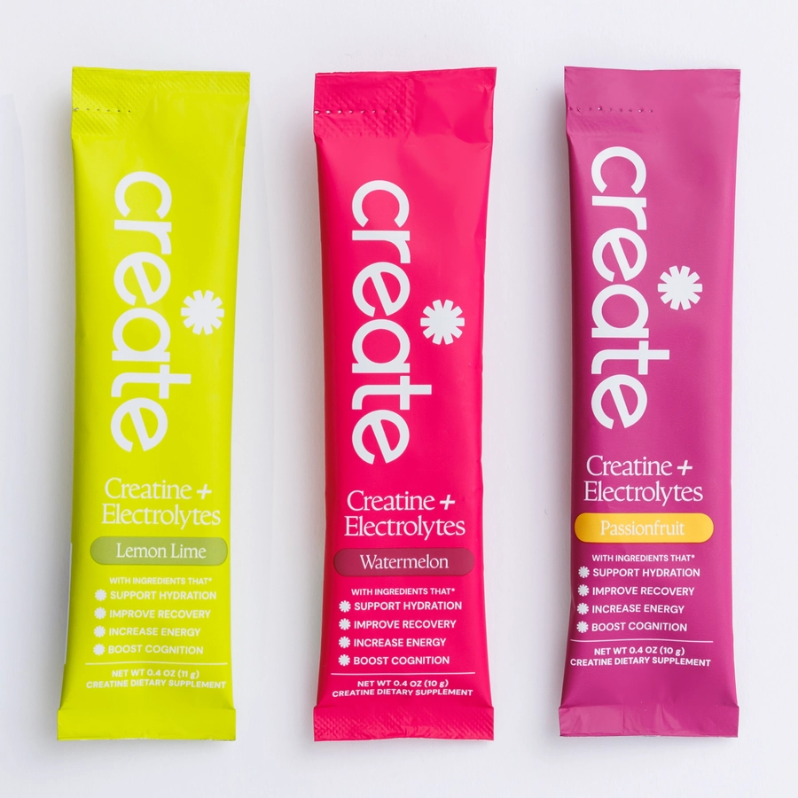 Three Create stick packs in lime, pink and yellow