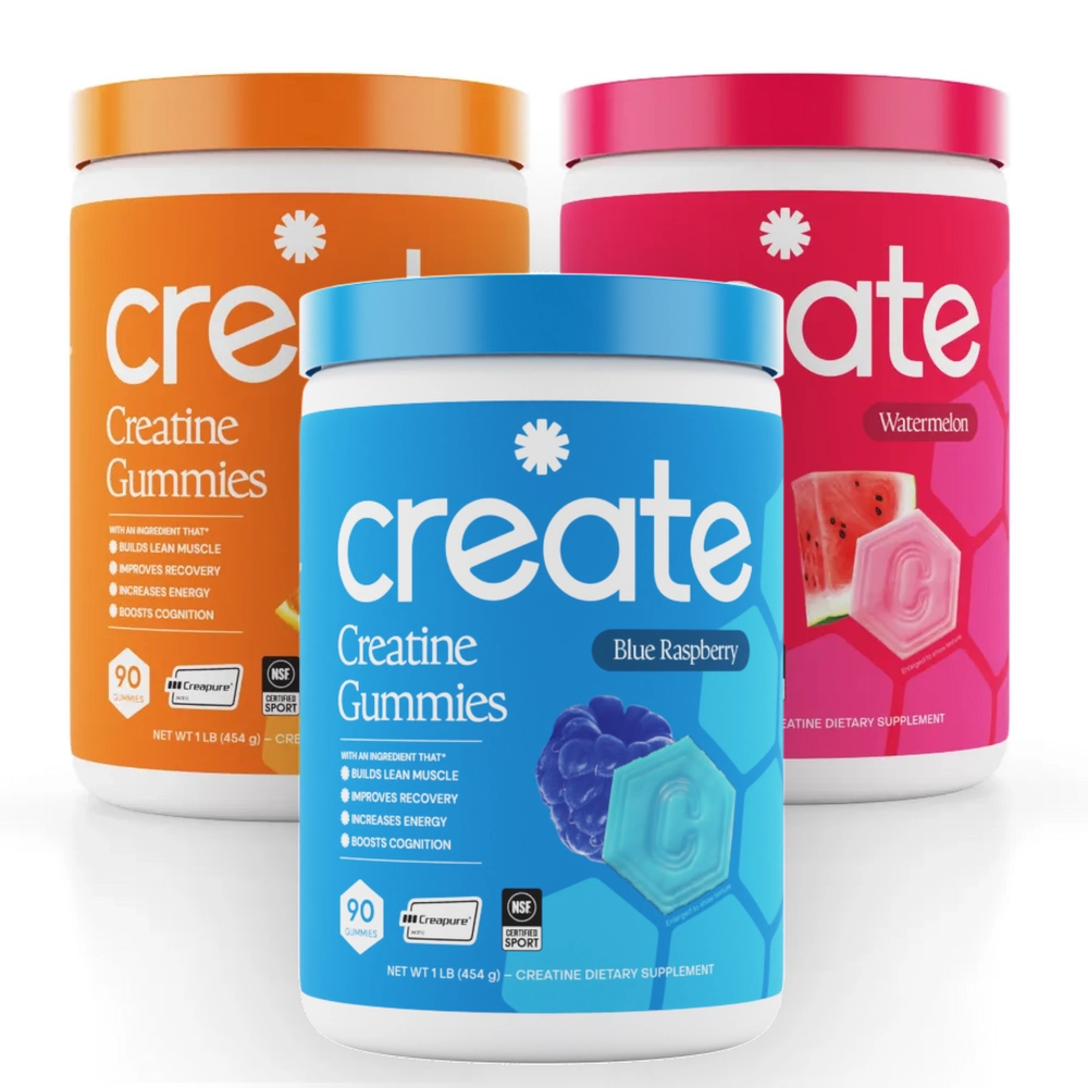 Orange, red and blue Create gummy tubs stacked together