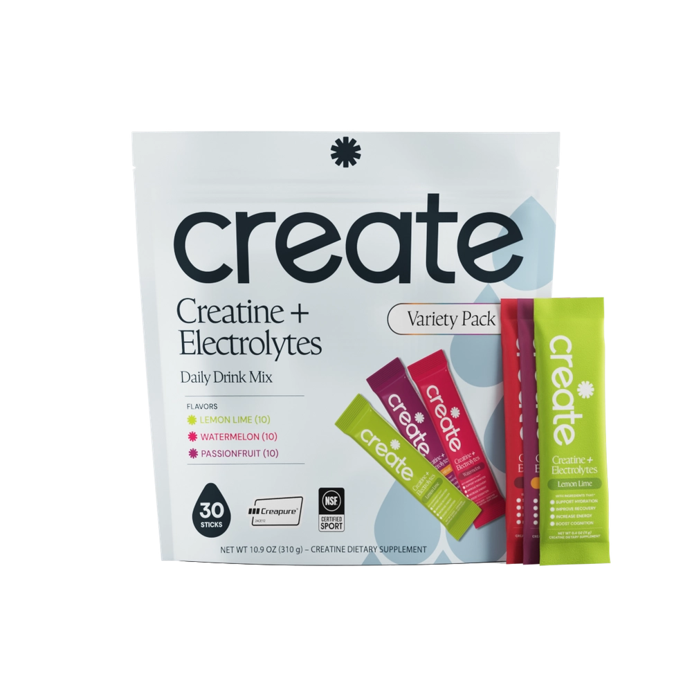 Variety pouch of Create Creatine + Electrolytes with stick packs